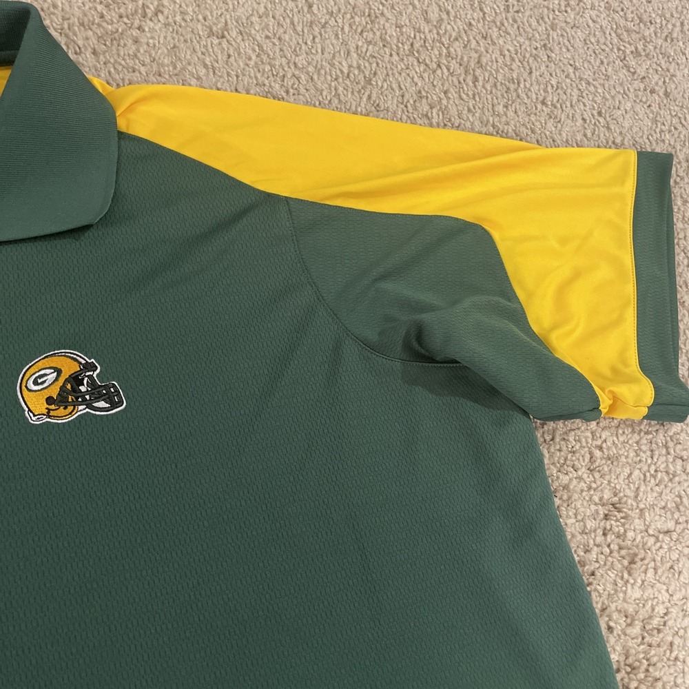Antigua Packers Polo Shirt 2XL Green Yellow NFL Team Logo Performance Polyester - Picture 4 of 5